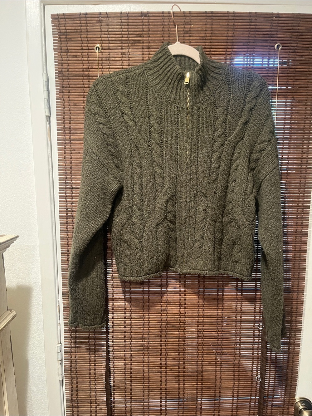 Anthropologie Olive Cable-Knit zipped Sweater - Picture 2 of 5